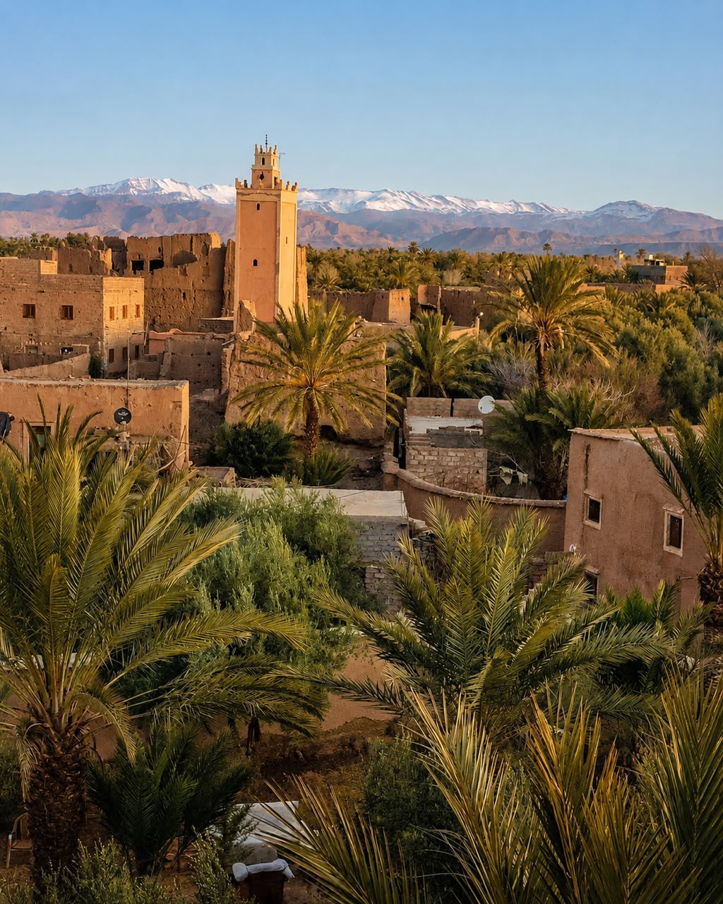 Oasis landscape and palm trees in Skoura Valley Morocco